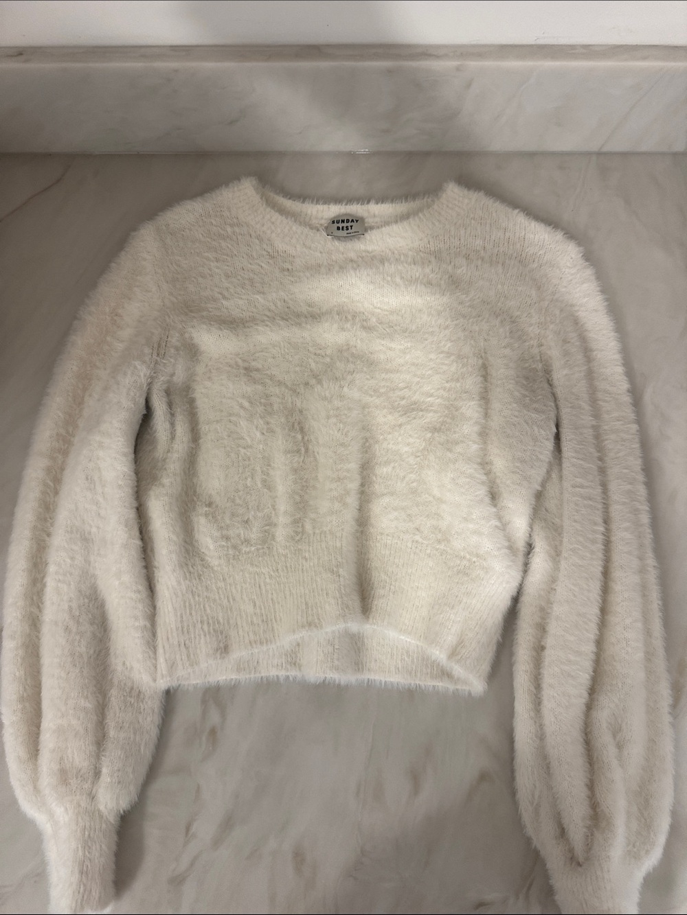 Sunday Best Cream Fuzzy Cropped Crew Sweater